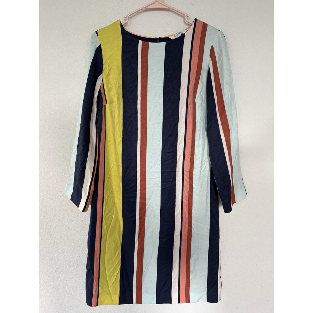 Boden Striped Silk Shift Dress Color Block Size 4L Colorful Bright Retro Mod